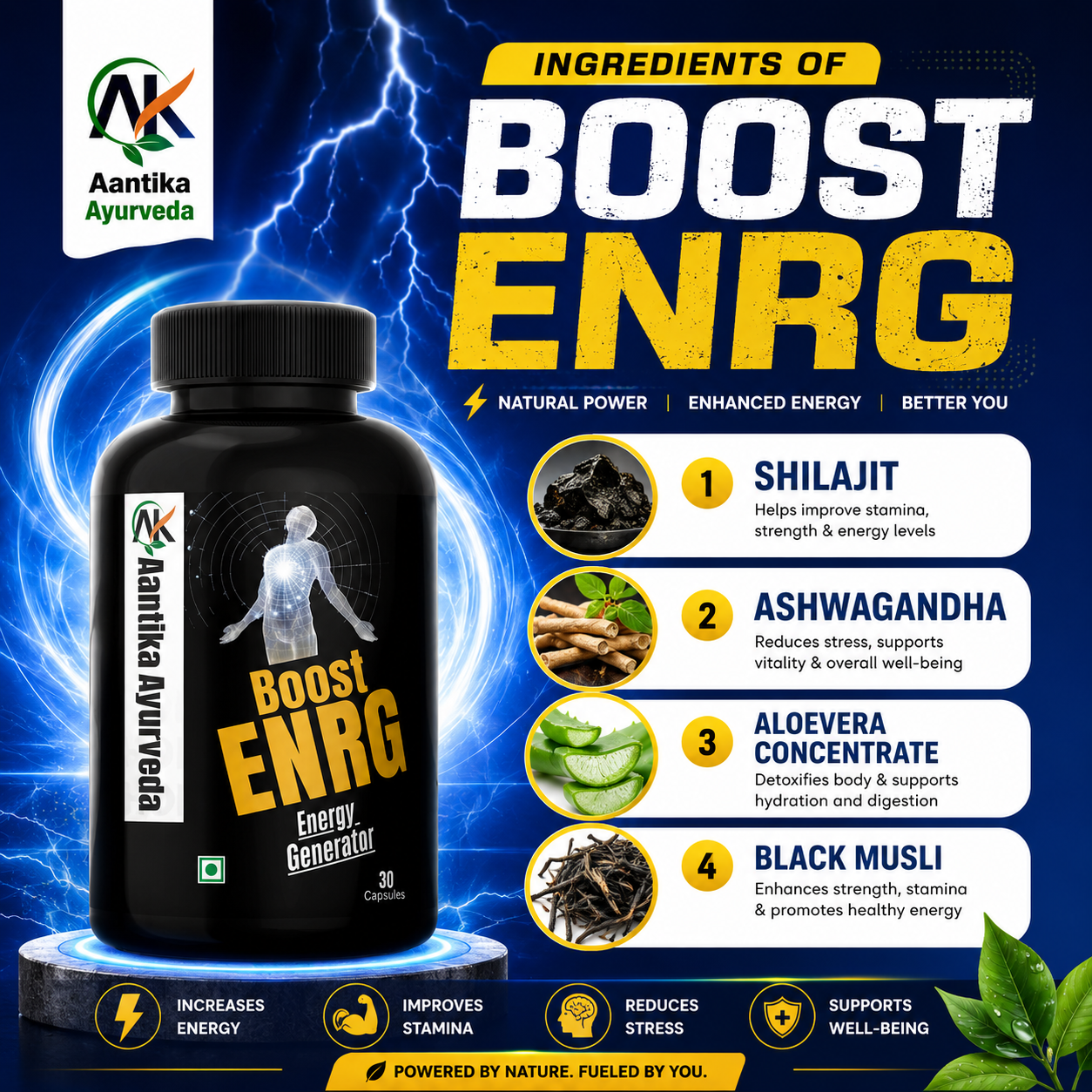✅ 2️⃣ Antikaa Ayurveda – BOOST ENRG (Energy, Strength & Stamina Booster)