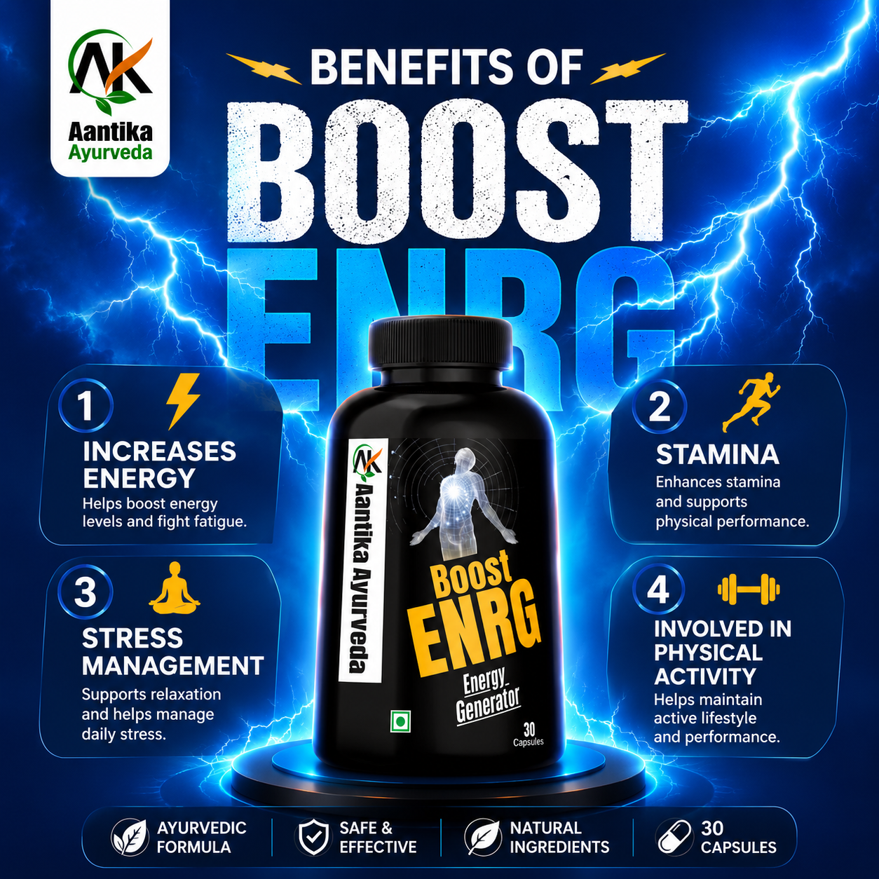 ✅ 2️⃣ Antikaa Ayurveda – BOOST ENRG (Energy, Strength & Stamina Booster)